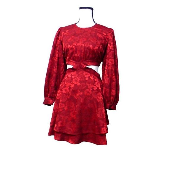 $155.00 RAHI Flora Cutout Long Sleeve Mini Dress in Ruby Red, Sz. S - Picture 3 of 12